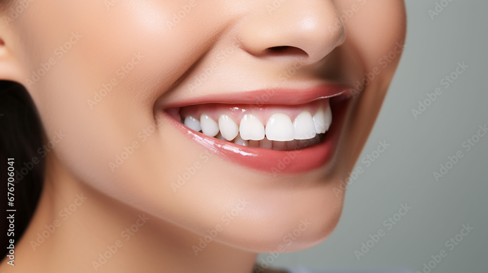 oung beautiful woman smiling on white background. Oral hygiene concept close up. Made with generative ai oung beautiful woman smiling on white background. Oral hygiene concept close up. Made with generative ai