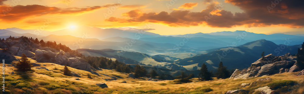 Fototapeta premium Mountain landscape at sunset