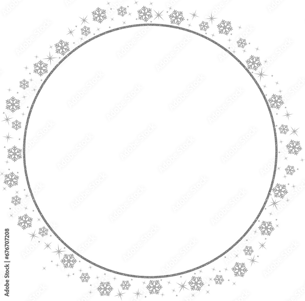 White silver Circle Frame with Snow glitter 1 White silver Circle Frame with Snow glitter 1