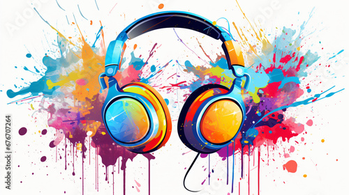 Colorful background with splashes headphone