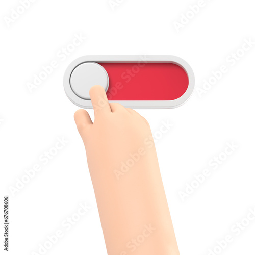 Cartoon Gesture Icon Mockup.3d render,cartoon character hand touches slider button,slide bar,on off switcher icon.Supports PNG files with transparent backgrounds. 