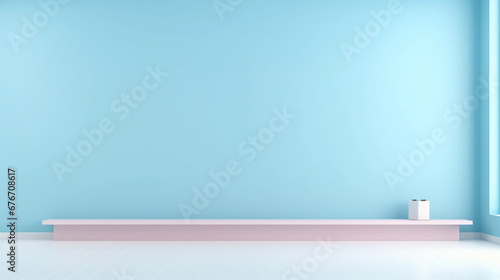 Blue background for product shots  studio lighting  product stand  copy space for text  minimalist  beautiful display
