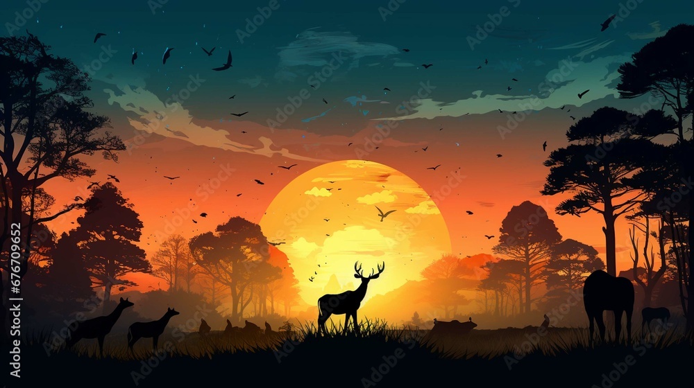 wildlife silhouette on earth wildlife conservation concept 