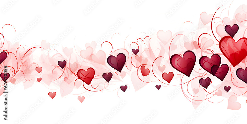 Border of red and pink hearts on a white background. Banner for Valentine's Day.