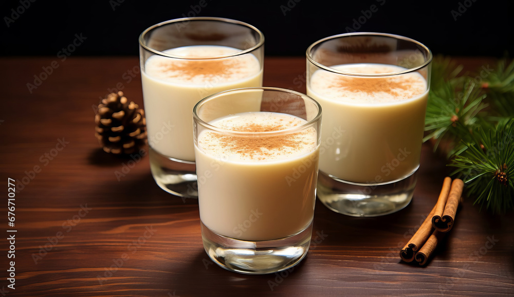 Christmas milk drink with spices, eggnog, in glass glasses, holiday mood. Christmas milk drink with spices, eggnog, in glass glasses, holiday mood.
