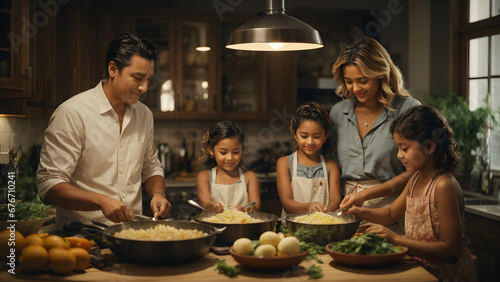 Family Cooking Dinner Together