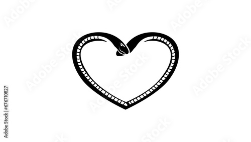 Love Heart two snakes, black isolated silhouette