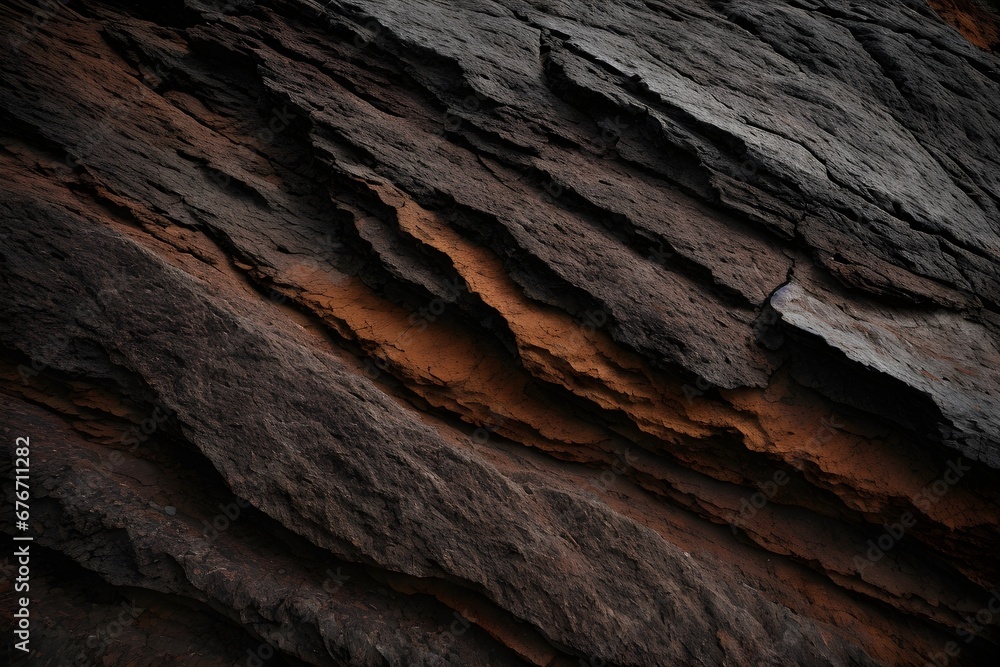 Close-up of dark brown rock texture. Stone background for design, flayer, banner, background, texture... 