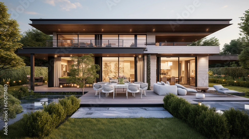 Modern minimalist luxury home, nice outdoor area, real estate, beautiful house for sale photo