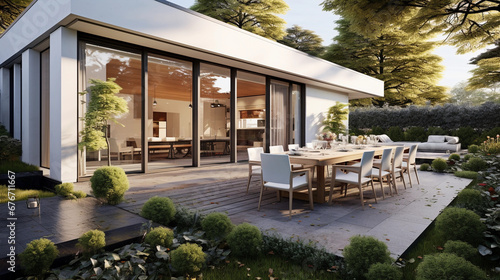 Modern minimalist luxury home, nice outdoor area, real estate, beautiful house for sale © Joshua