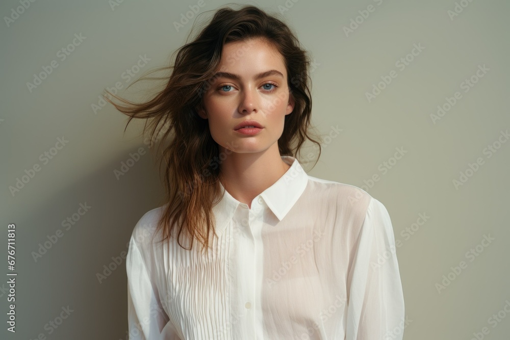 Obraz premium Close-Up Glamour Portrait of a Gorgeous Young Brunette Woman. Generative AI.