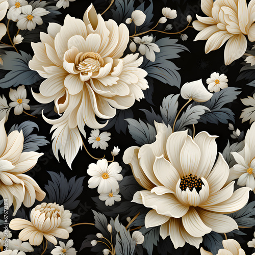 Seamless pattern of vintage floral illustrations