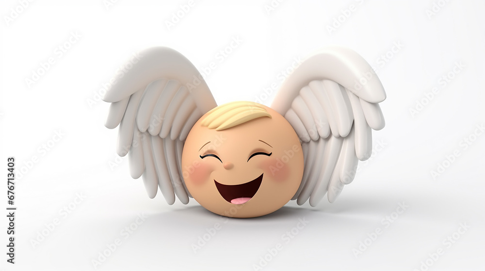 3D rendering happy Angelic emoji on white isolated background 3D rendering happy Angelic emoji on white isolated background