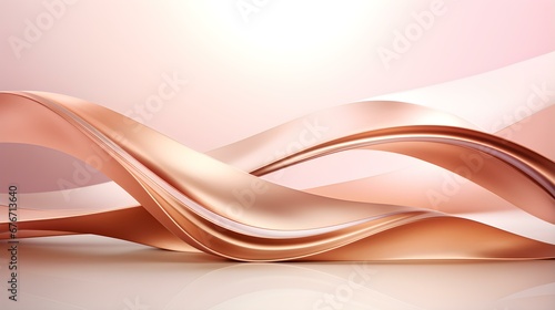 Abstract 3D Background of Curves and Swooshes in rose gold Colors. Elegant Presentation Template