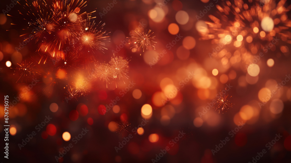 Obraz premium Maroon & Orange Fireworks Burst on Bokeh Background