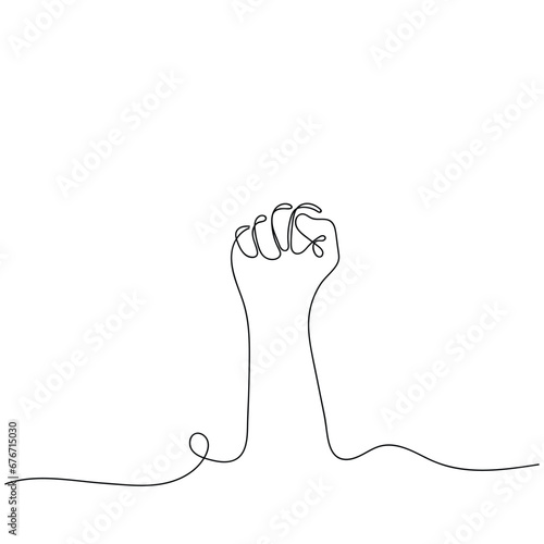 line art of human fist. Sign of solidarity and support. Human rights concept art. Continuous line art vector.