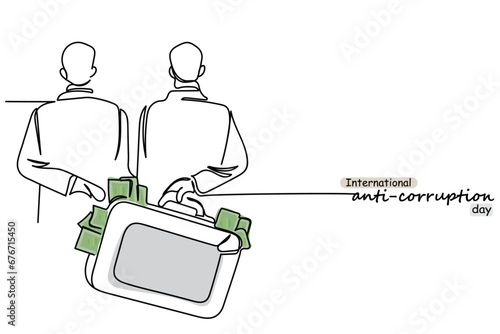 International Anti corruption day. Bribery is a criminal offense. Say no to corruption. Raise your voice against injustice. Continuous line art vector