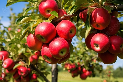 a tree with red apples growing from it
