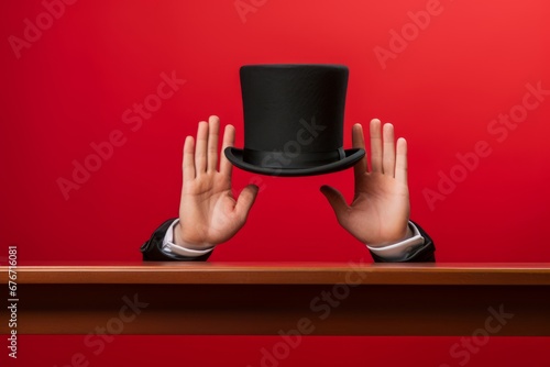Magician with top hat creates an illusion with his hands Generative Ai