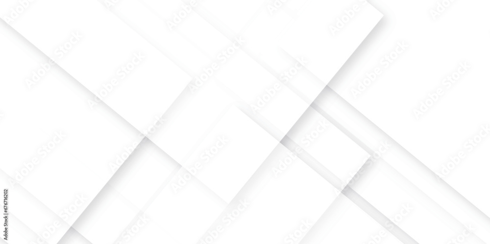 Modern Abstract white background design with layers of textured white transparent material in triangle and squares shapes. White color technology concept geometric line vector background.