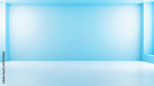 Empty light blue room with gradient light blue background