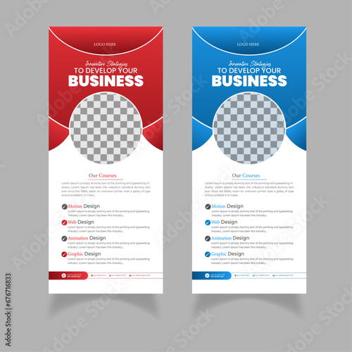 Modern and clean abstract shapes roll up display  banner | Standard size | Blue and Red gradients