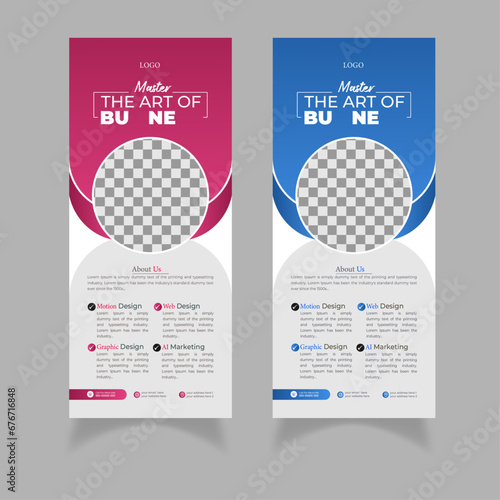 Abstract shapes roll up display  banner | Standard size | Blue and Red gradients
