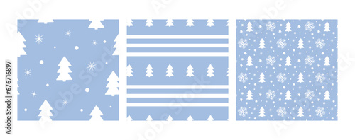 Cute Christmas vector seamless pattern with snowflakes, Christmas trees. New year patterns for print, gift paper, decor, Christmas card, banner or poster.