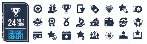 Exclusive benefit solid icons collection. Containing prize, incentive, reward, award etc icons. For website marketing design, logo, app, template, ui, etc. Vector illustration. photo