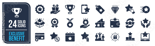 Exclusive benefit solid icons collection. Containing prize, incentive, reward, award etc icons. For website marketing design, logo, app, template, ui, etc. Vector illustration.