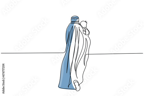  line art vector of afghan refugees. Muslim world crises. Human Rights concept. In search of harmony peace and basic needs of life. Poster and banner design. photo