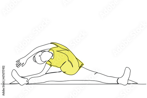  line art drawing of a pregnant woman practicing yoga. Prenatal Yoga and Restorative yoga classes. Positive psychology. Relax and practice presence of mind concept. Maternal and baby health. hijabi