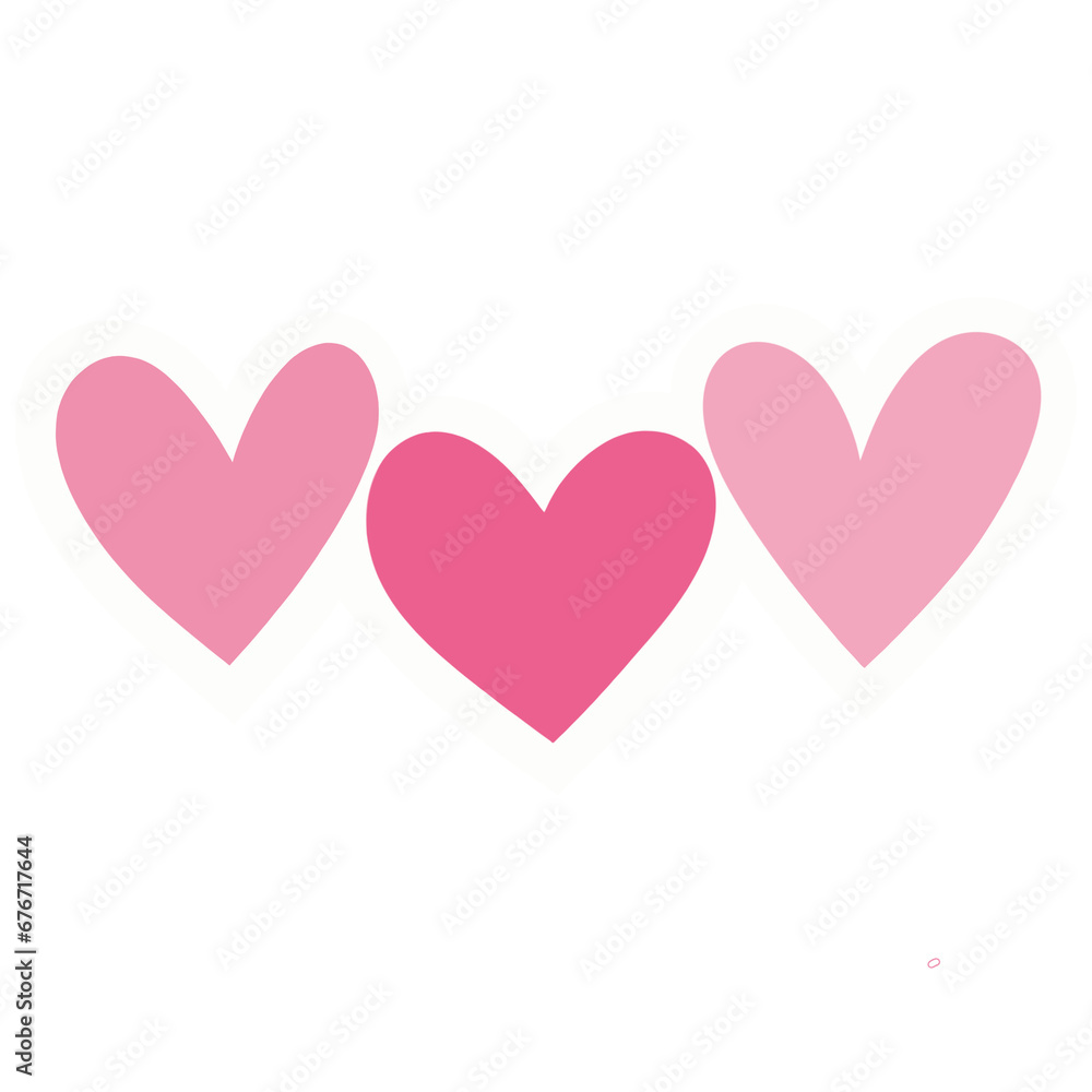 Three hearts in gradient pink