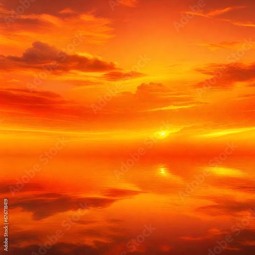 A breathtaking display of a sunset sky, transitioning from golden yellows to fiery oranges in a seamless gradient. © Nadia