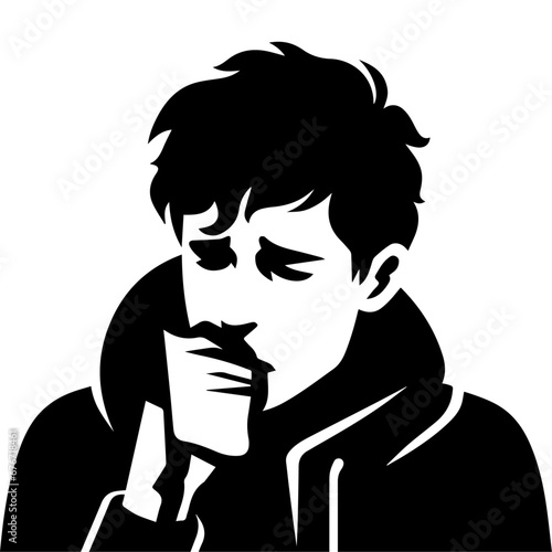 a man suffer cough and holding chest vector silhouette illustration black color