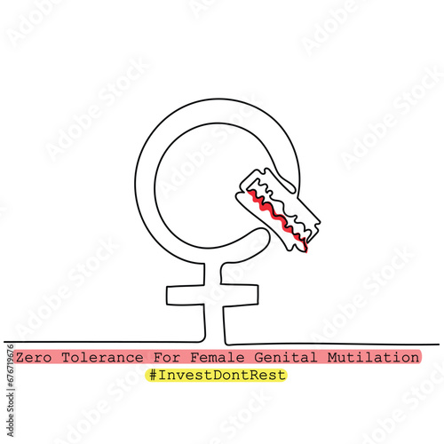 International day of zero tolerance to Female genital mutilation is observed on February 6. Continuous line art for poster to raise awareness against human right violation. Invest dont rest vector art
