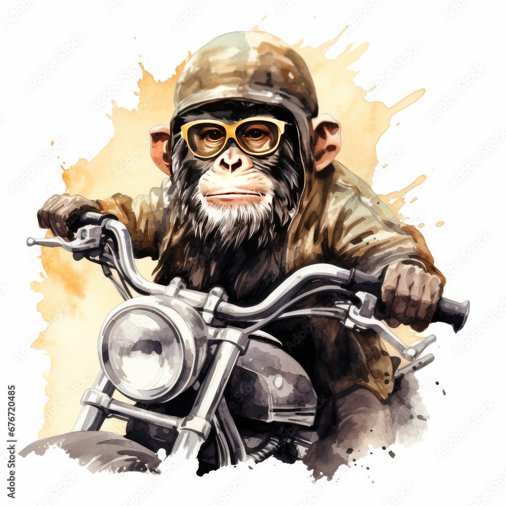 Monkey on a motorcycle Illustration, Generative Ai