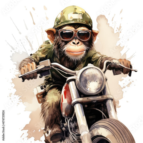 Monkey on a motorcycle Illustration, Generative Ai © Creative Artist