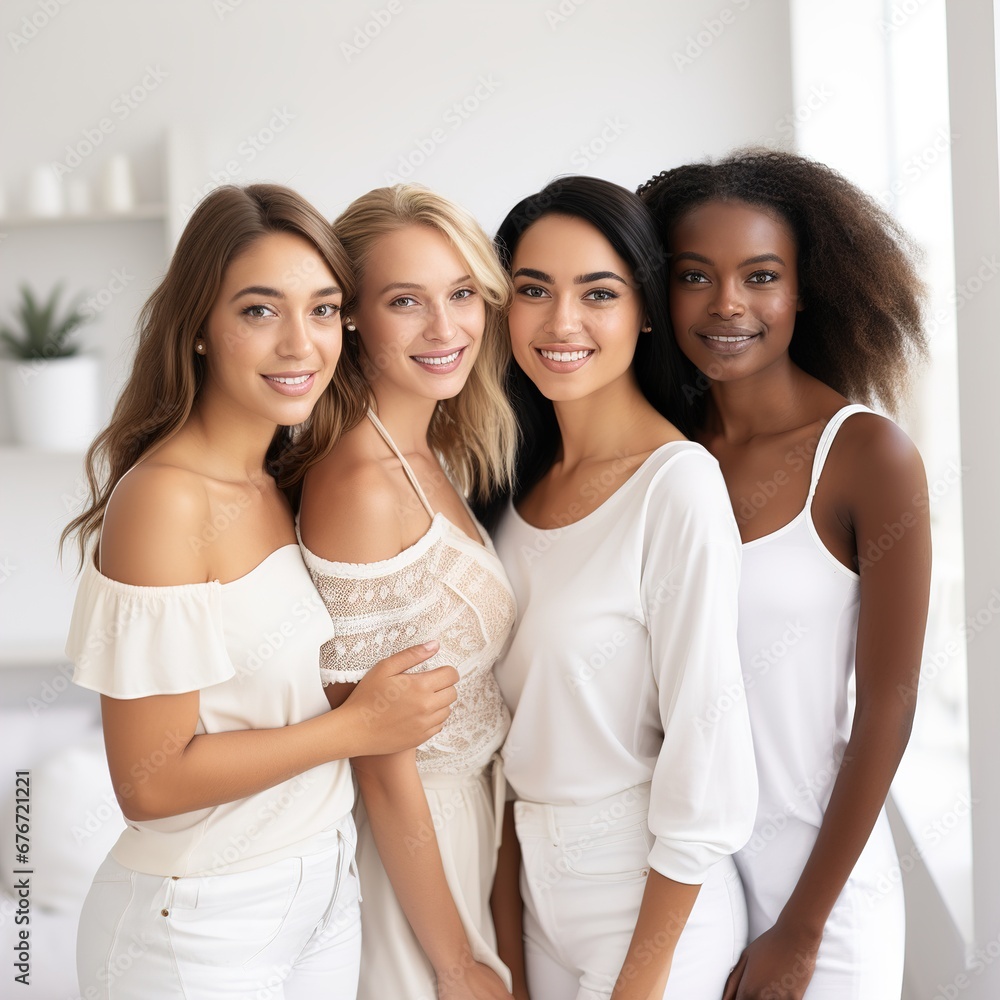 Group portrait of Beautiful Ladies with different skin and hair colors. Real beauty is represented by women of all races. Group portrait of Beautiful Ladies with different skin and hair colors. Real beauty is represented by women of all races.