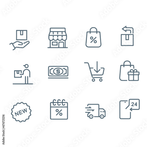 Shopping and delivery business line icons vector design