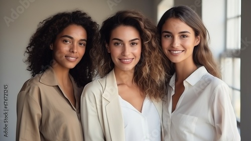 Group portrait of Beautiful Ladies with different skin and hair colors. Real beauty is represented by women of all races.