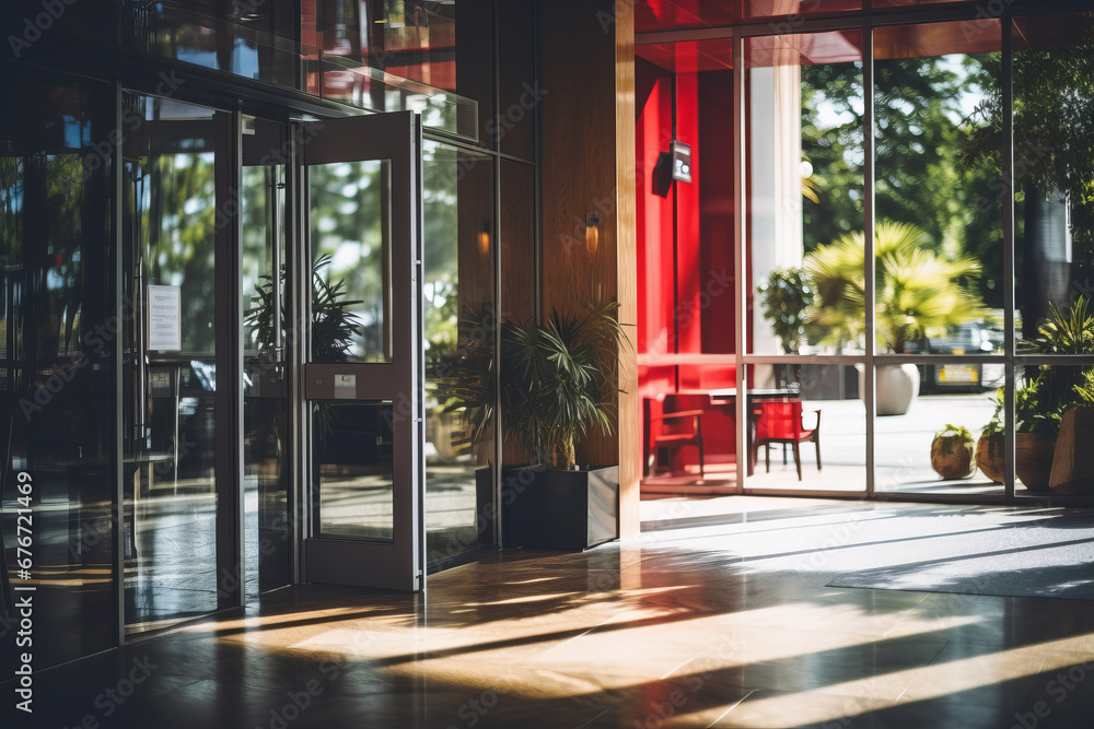 Shot of hotel entrance during sunny day Shot of hotel entrance during sunny day