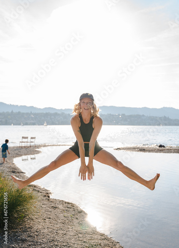 girl jumping on the beach