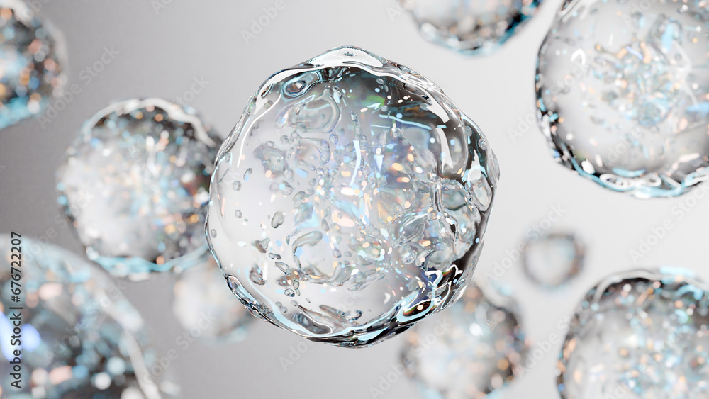 essential Oil Bubbles for cosmetics in water. blue liquid bubbles, fluid flow. Collagen, atoms floating, Moisturizing Cream, Skin Serum, Vitamin, beauty concept, 3d render essential Oil Bubbles for cosmetics in water. blue liquid bubbles, fluid flow. Collagen, atoms floating, Moisturizing Cream, Skin Serum, Vitamin, beauty concept, 3d render