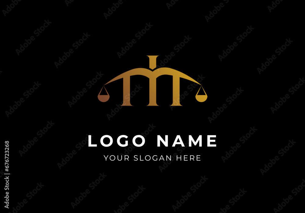 Logo Letter M Law Balance scales Gold, Lawyer Attorney Firm, Luxury Elegant Minimalist and Modern Logo Design. Editable File