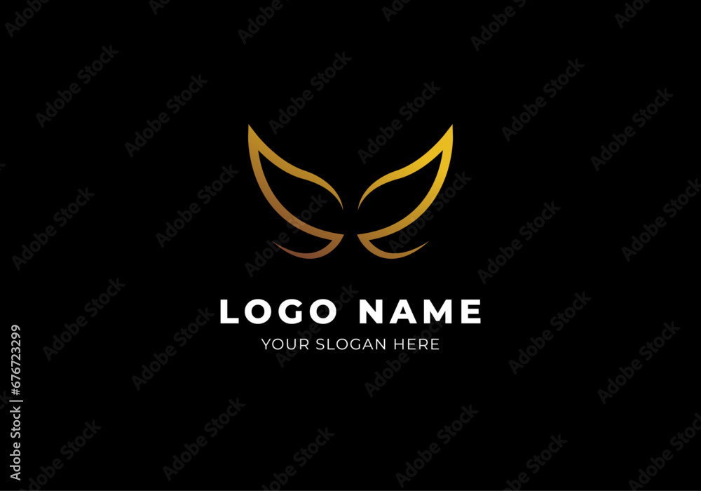 Logo Line S Butterfly Gold Shape, Modern Minimalist and Luxury Logo Design. Editable File