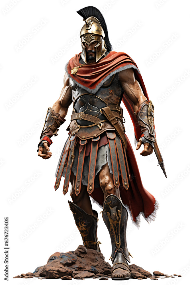 Spartan warrior in armor and helmet isolated on white transparent background, ancient Greek military, strong soldier Spartan warrior in armor and helmet isolated on white transparent background, ancient Greek military, strong soldier