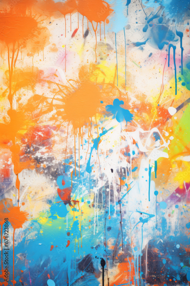 Fototapeta premium Abstract colorful spray painted vandalized ghetto graffiti tagged wall background