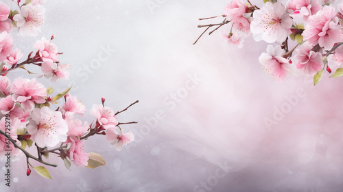 Spring Border Background with Pink Blossom
