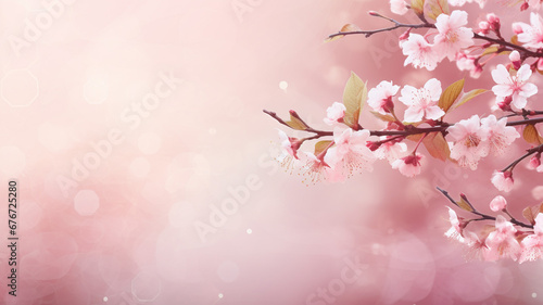 Amazing Spring Border Background with Pink Blossom